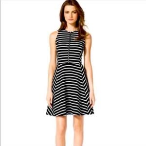 Michael Kors black and white stripe zip front dress 0